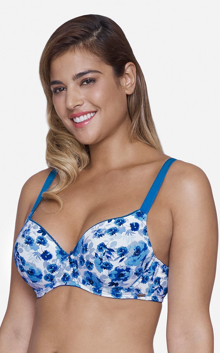 Ultimo Summer Bloom Printed Padded Wired T-Shirt Bra - Imperial Blue Print