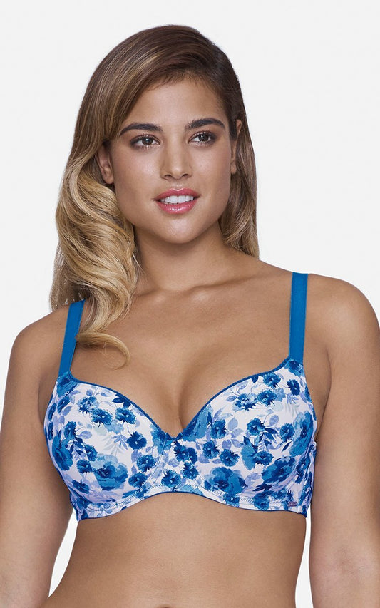 Ultimo Summer Bloom Printed Padded Wired T-Shirt Bra - Imperial Blue Print