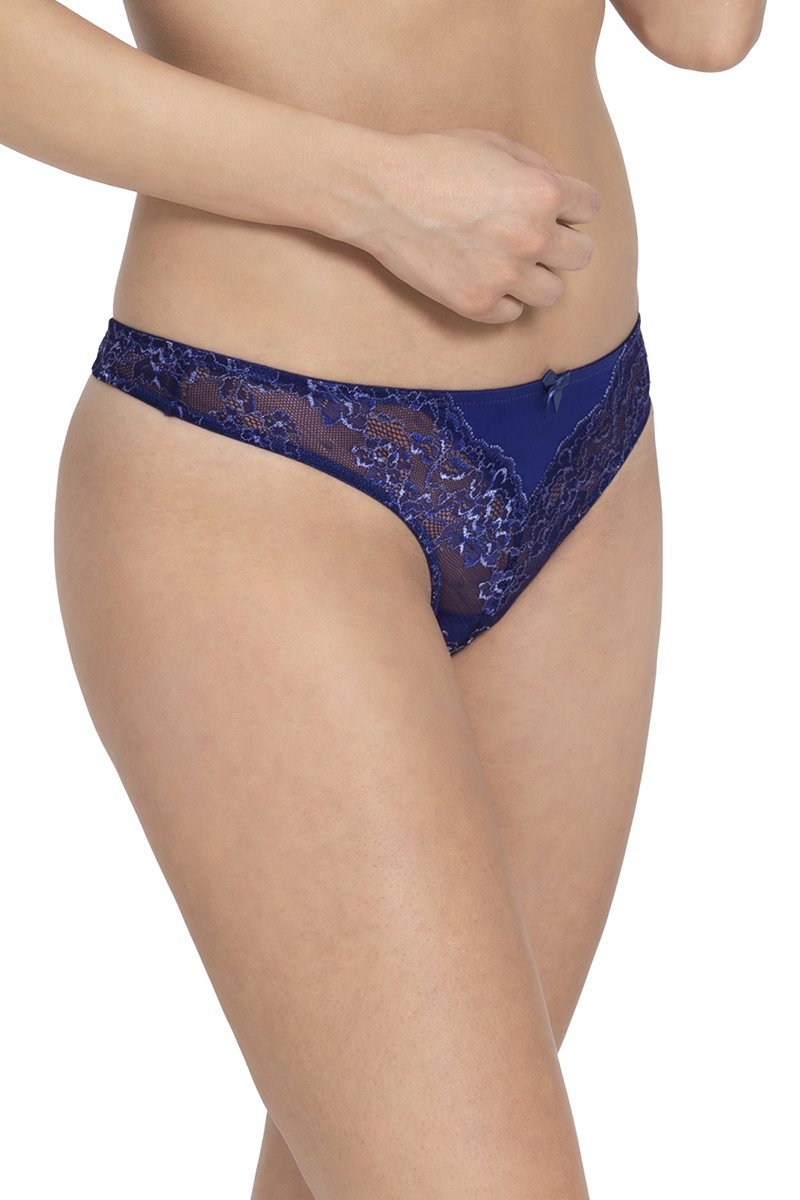 Eternal Bliss Lace Low Rise Thong - Blue Depths