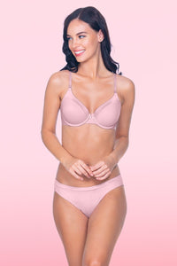 Satin Edge Padded Wired  Bra - Dawn Light Pink thumbnail 4