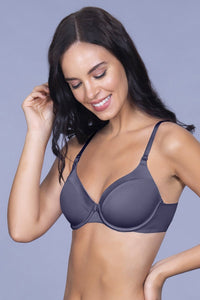 Satin Edge Padded Wired  Bra - Odessey Grey thumbnail 1