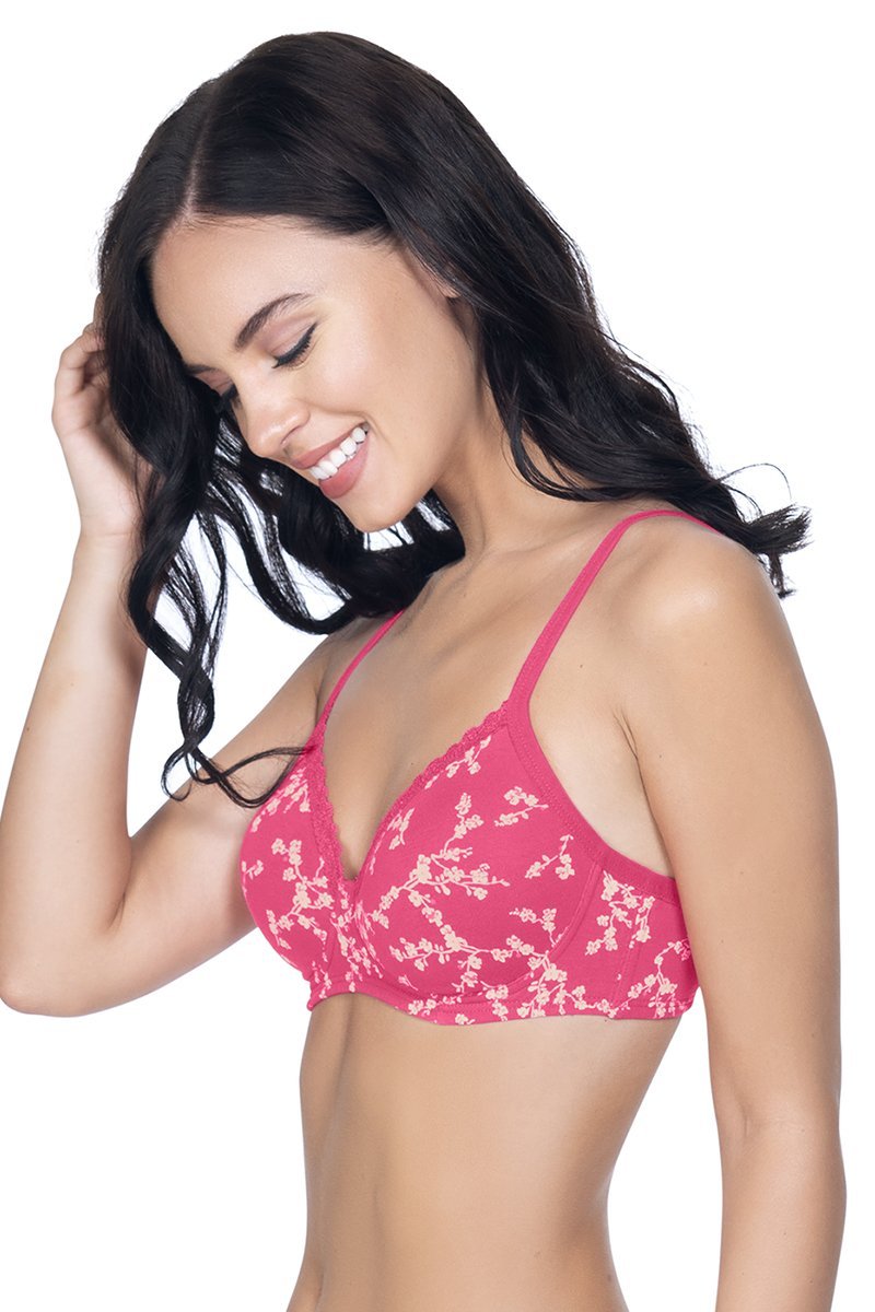 Cotton Casuals Padded Non-Wired Printed T-Shirt Bra - Azalea- Ecru Pr - Image 3 of 4