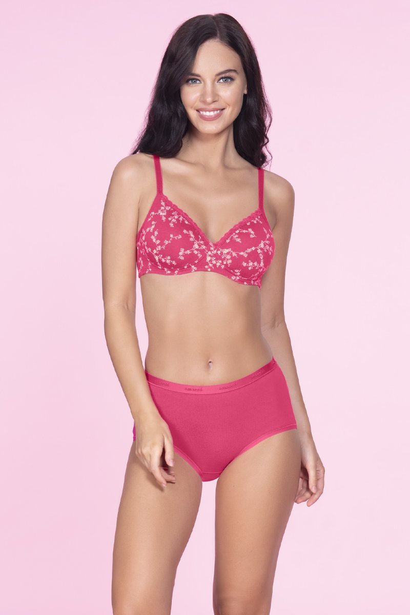 Cotton Casuals Padded Non-Wired Printed T-Shirt Bra - Azalea- Ecru Pr - Image 4 of 4
