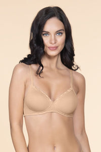 Cotton Casuals Padded Non-Wired Lace T-Shirt Bra - Nude - color option