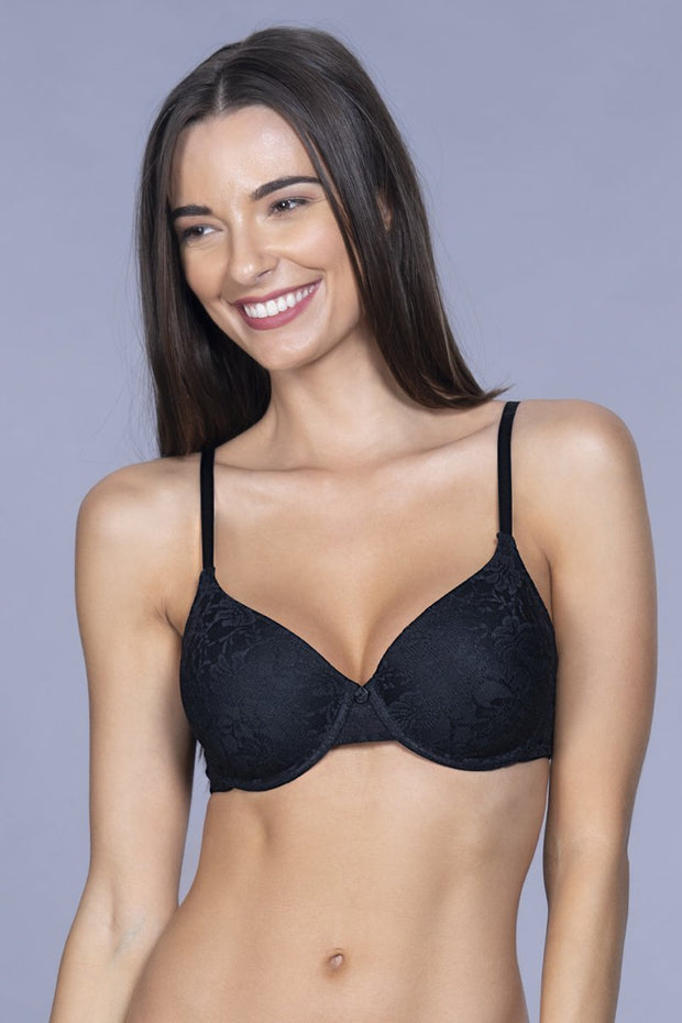 Floral Romance Padded Wired Bra - Black Color