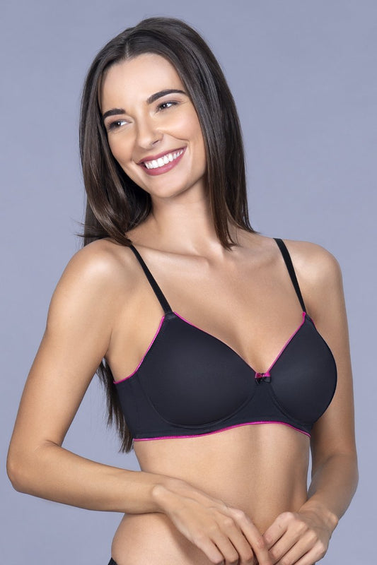 Casual Chic Padded Non-Wired T-shirt Bra - Black Color