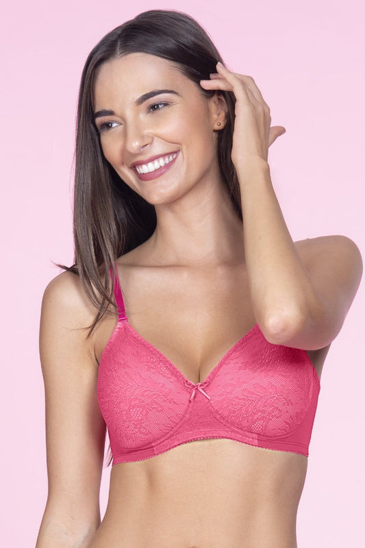 Lace Essentials Padded Non-Wired Bra - Neon Pink