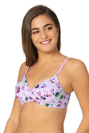 Printed Padded Non-Wired Moulded Push up Bra - Floral Pr