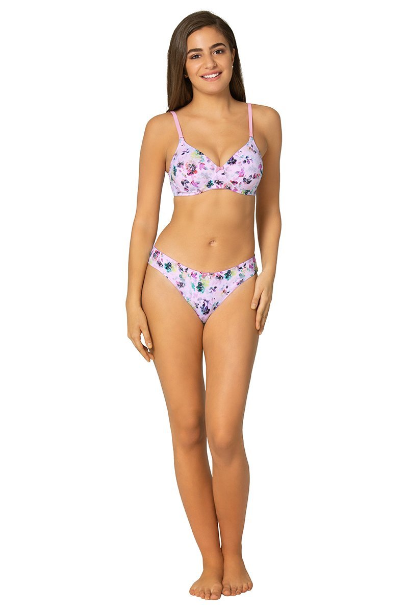 Printed Padded Non-Wired Moulded Push up Bra - Floral Pr