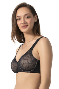 Non-Padded Wired Lace Minimiser Bra - Black thumbnail 2