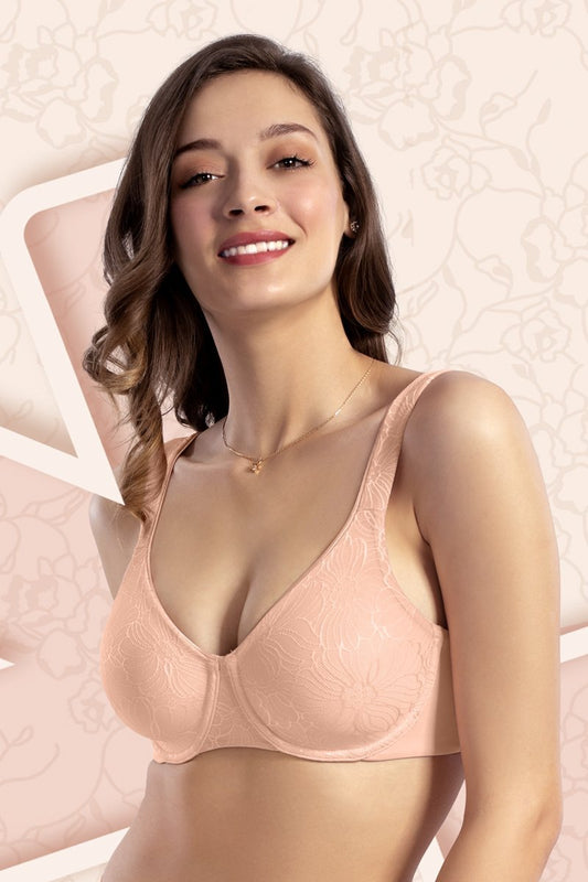 Non-Padded Wired Lace Minimiser Bra - Impatiens Pink