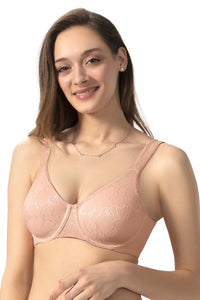 Non-Padded Wired Lace Minimiser Bra - Impatiens Pink thumbnail 2