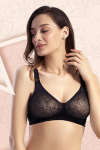 Non-Padded Non-Wired Lace Minimiser Bra - Black thumbnail 1