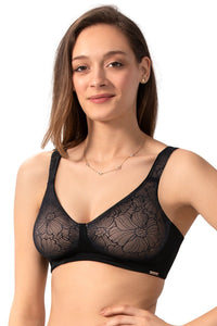 Non-Padded Non-Wired Lace Minimiser Bra - Black thumbnail 2