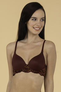 Lace Legacy Padded Wired Full Cover T-Shirt Bra - Burgundy Wine - color option