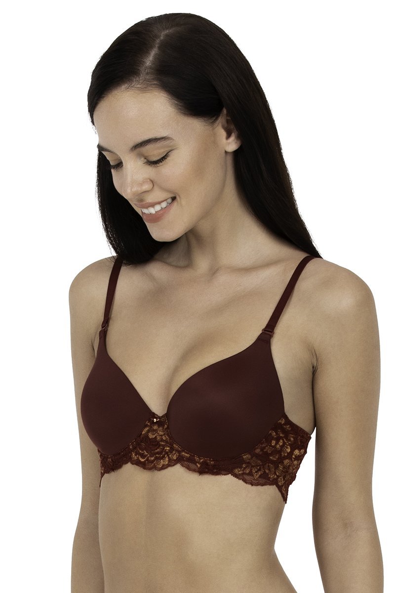 Lace Legacy Padded Wired Full Cover T-Shirt Bra - Burgundy Wine - Image 2 of 4