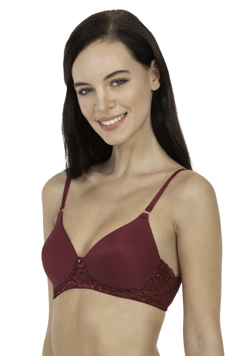 Festive Aura Padded Non-Wired Lace T shirt Bra - Deep Mulberry