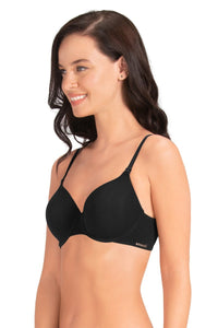 Signature Cotton Padded Wired Bra - Black thumbnail 2