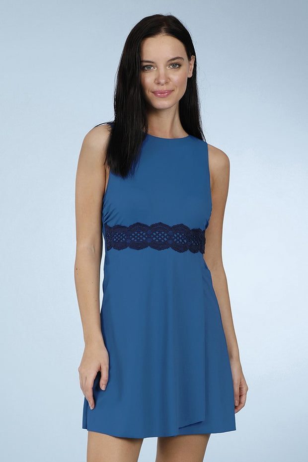 Halter Back Swim Dress - Deep Night Color