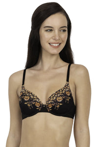 Heritage Rose Padded Wired Printed Full Cover T Shirt Bra - Black thumbnail 1