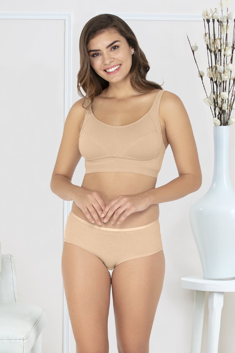 Simple Elegance Non-Padded Non-Wired Cotton Full Cover Bra - Hazelnut