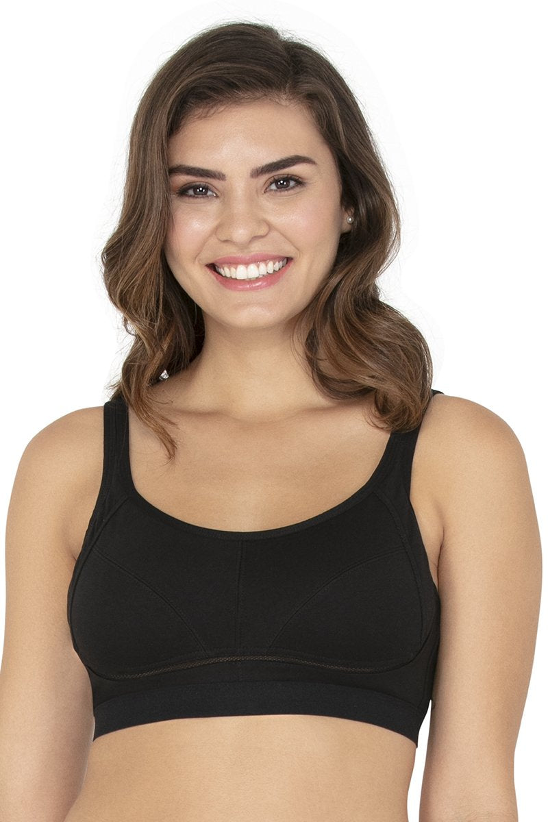 Simple Elegance Non-Padded Non-Wired Cotton Full Cover Bra - Black - Image 1 of 5