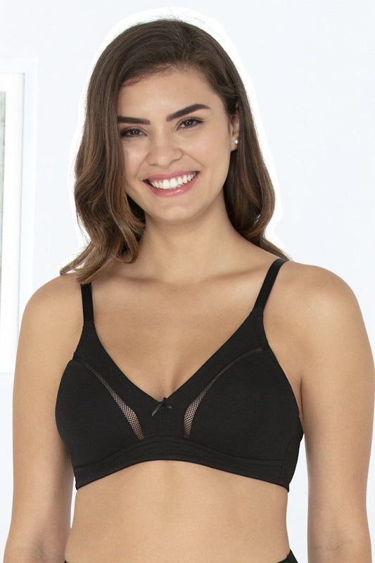 Demure Delight Non-Padded Non-Wired Seamless Full Cover Bra - Black