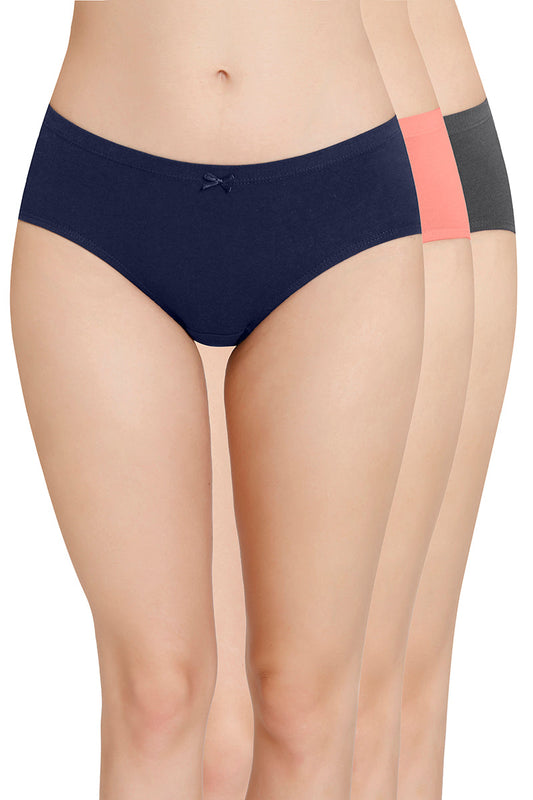 Inner Elastic Solid Mid Rise Hipster Panties (Pack of 3)